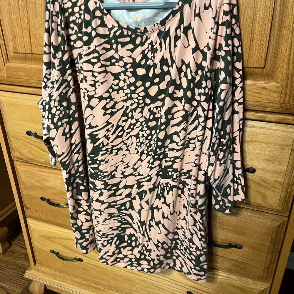 Elle Abstract Pink and Brown  3/4Length Sleeve Top